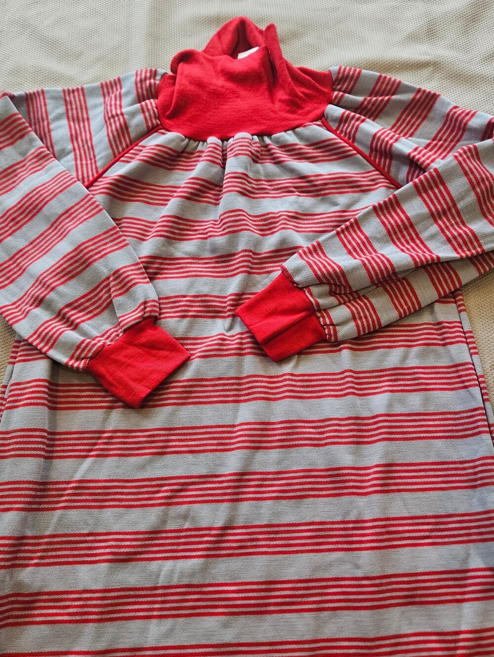 Sears Jr Bazaar Girls Striped Nightgown XS 5/6 USA Red Grey Cowl Vintage 1970s